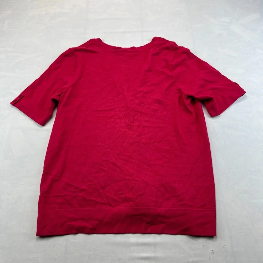 Ann Taylor Cardigan L Sweater Womens Red Knit Short Sleeve V-Neck Button Front